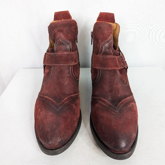 Toas Howdy Red Garnet Rugged Suede Leather Ankle Boots - Size 9-9.5 - Picture 5 of 8